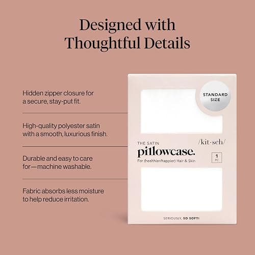 Kitsch Satin Pillowcase with Zipper for Hair & Skin, Softer Than Silk Pillow Cases Standard Size, Wrinkle-Free, Smooth and Cooling Satin Pillow Covers, 19"x26" - Ivory thumbnail 4