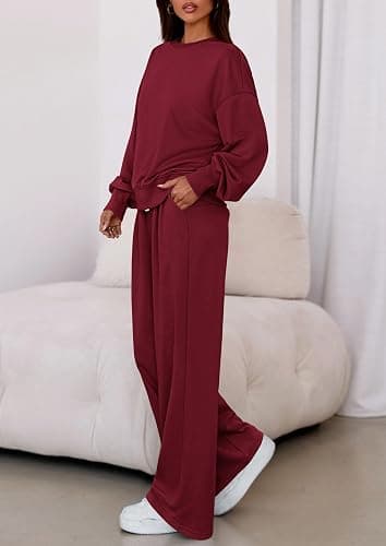 PRETTYGARDEN Womens 2 Piece Sets Long Sleeve Sweatshirt Wide Leg Pants Loose Matching Lounge Set Trendy Fall Outfits thumbnail 4