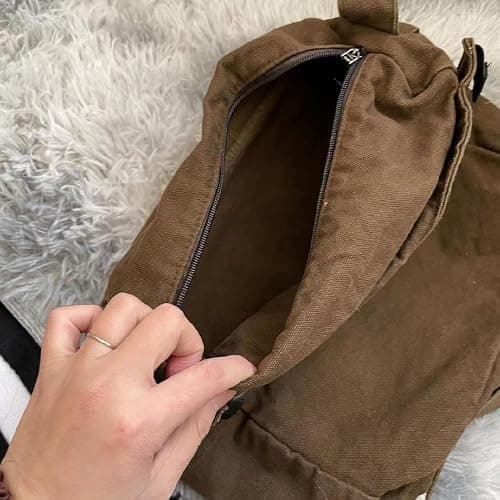 Canvas Messenger Bag for Women Vintage Crossbody Bag Star Patch Grunge Shoulder Bag thumbnail 5