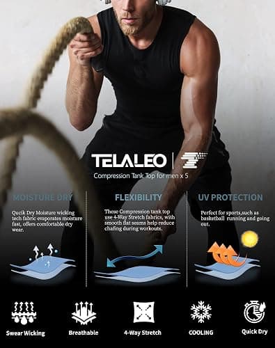 TELALEO 5 Pack Men's Athletic Compression Shirts Sleeveless Workout Tank Top Sports Base Layer Running Basketball thumbnail 5