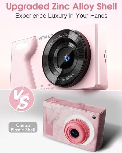 4K Digital Camera with Front Rear Lens, Autofocus and 32G Card, Metal Shell | Built-in 2000mAh Battery, Non-Slip Handle,64MP with Flash, 2.8" Screen, 18X Zoom for Beginner Teens Adult, Party,Travel, Pink thumbnail 5