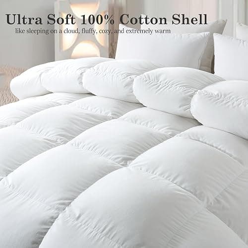 ELNIDO QUEEN® Feather Comforter Full Size, Filled with Feather and Downfiber, Luxurious All Season Fluffy Duvet Insert, Ultra Soft Hotel Collection 100% Cotton Cover Bed Comforter, White 82x86 Inch thumbnail 3
