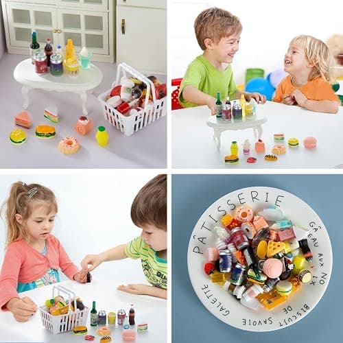 50 Pcs Miniature Food Drink Bottles Soda Pop Cans Pretend Play Kitchen Game Party Accessories Toys Hamburg Cake Ice Cream for 1/12 Doll House (25Food+25Drink) thumbnail 7