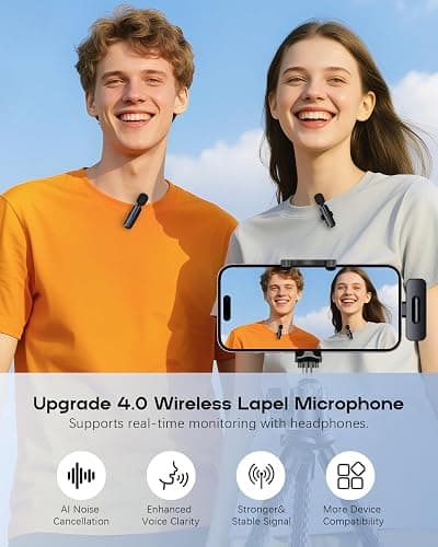 Wireless Mini Microphone for iPhone, Android - 2 Pack Lavalier Microphone for Video Recording, 2 In 1 Noise Reduction Lapel Mic for Ipad, Clip-on Mini Mic with USB-C for Content Creators Podcast thumbnail 2