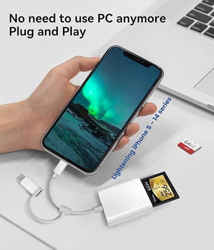 SD Card Reader for iPhone iPad, Oyuiasle Digital Trail Camera SD Card Viewer with Dual Slot for MicroSD/SD, Lightening&USBC Dual-Connector Memory Card Adapter for Photography, Plug and Play - 2 Slots thumbnail 3