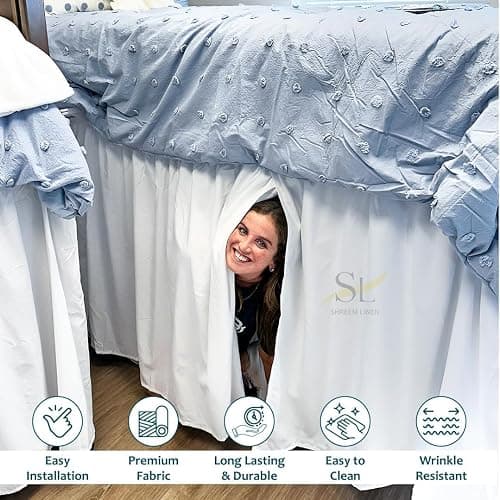 Shreem Linen Dorm Bed Skirt Twin XL 34 Inch Drop, 100% Microfiber Extra Long Bedskirt, White Dorm Essentials for Girl thumbnail 6