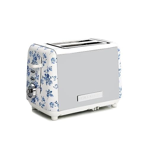 VQ Laura Ashley China Rose Stainless Steel 2 Slice Toaster | Multi-Functional Bagels & Bread Toaster 2 Slice with Adjustable Heating & Defrost Mode | Featuring 2 Wide Slots & Croissant Warming Rack - Image 1
