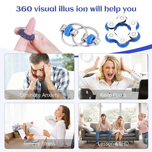 8 Pcs Sensory Fidget Toys Pack Flippy Roller Bike Chain Fidget Spinner Anxiety and Stress Relief Silent Tools Mesh Marble Acupressure Ring for Adults Teens Kids Boys Girls Easter Gifts thumbnail 7