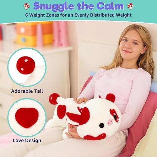 Onsoyours Original Weighted Mushroom Cow Stuffed Animals, 4.0 lbs Weighted Plush for Stress Relief - 20" Large Soft Cow Pillow Gifts for Kids & Adults thumbnail 3