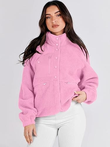 ANRABESS Womens Fuzzy Fleece Jacket Fall Casual Long Sleeve Cropped Sherpa Button Down Shacket Coats Outwear With Pockets thumbnail 4