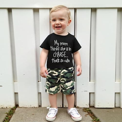 wdehow Toddler Kids Baby Boy Summer Clothes Sets 1T 2T 3T 4T 5T Letter Print Short Sleeve Tops Camouflage Shorts Outfits thumbnail 2