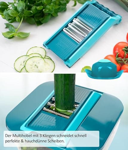 Nicer Dicer Chef Professional Gemüsescheider 23-tlg. Gemüsehobel manuell mit 5.2L großem Auffangbehälter Frischhaltedeckel, Spiraleinsätze, Tomatenschneider, Julienne, Salatschneider mit Rezeptbuch thumbnail 7
