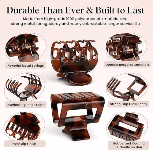 Oeusnael 8 PCS Medium Hair Clips for Women Girls - 2 Styles Rectangle and Double Row Teeth Small Claw Clips for Thin Thick Hair, Strong Hold Jaw Clips Stylish Leopard Print Hair Accessories, Tortoise thumbnail 3
