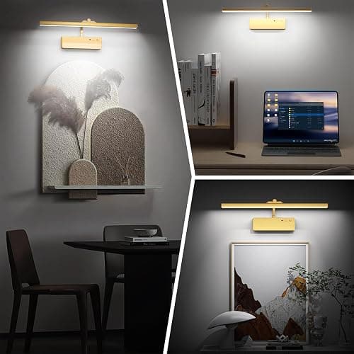Picture Light, 15.35inch Wireless Picture Lights for Wall Rechargeable, 5400mAh Battery Wall Light with Remote, 3 Color Art Lighting for Paintings with Timer and Dimmable for Display, Gallery (Gold) thumbnail 6