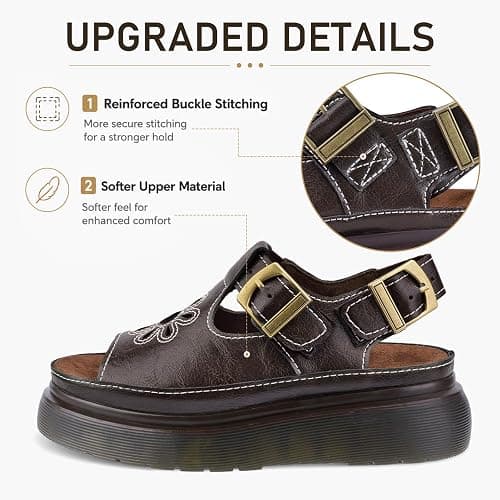 KIFIWUI Platform Sandals for Women Fashion Chunky Ankle Buckle Casual | Open Toe Comfortable Flower Decoration Fisherman Sandals Buckle Open-Toe Platform Floral Design Round Toe Comfortable thumbnail 4