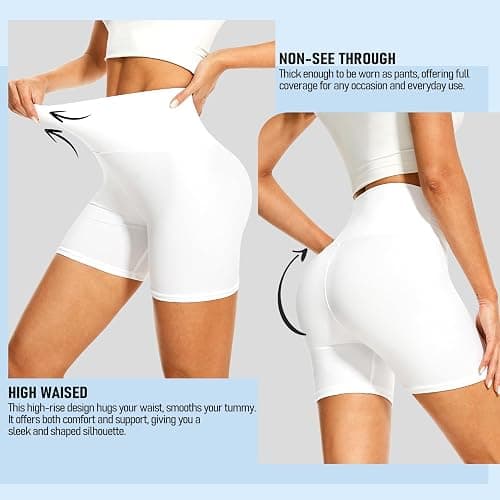 DHSO High Waisted Biker Shorts for Women-5" Tummy Control Fitness Athletic Workout Running Yoga Gym Shorts thumbnail 4