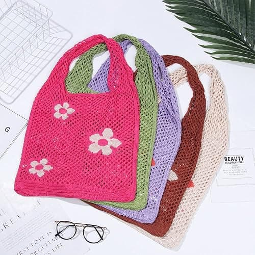 Ovida Crochet Tote Bag Mesh Beach Bag Fairycore Hobo Fairy Grunge Aesthetic Shoulder Bag Y2k Purse for Women Girls | Beach Bag thumbnail 5