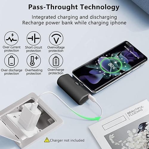 LUCKYDUO Portable Charger for iPhone 16/15 with Phone Holder,5000mAh Small USB C Power Bank with 12W PD LED Display, Mini Portable Battery Phone Charger for iPhone 15 Series/Samsung/Huawei, Android thumbnail 5