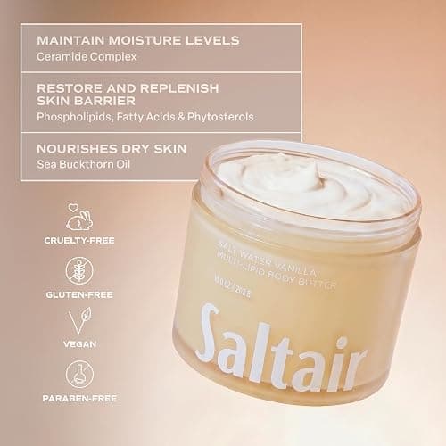 Saltair Multi-Lipid Body Butter | Salt Water Vanilla Cream | 10 oz | Creamy texture with conditioning ingredients for lasting hydration and a soft comfortable finish thumbnail 8