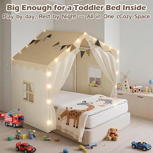 EagleStone 2-in-1 Kids Tent,Large Play Tent with Padded Mat and Lights,Kids Playhouse with 2 Doors & 4 Windows,2 Large Side Pockets,Indoor Outdoor Kid Play Tent for Toddlers,53" x40" x 51" thumbnail 5