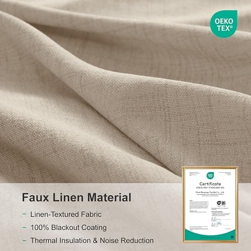 Linen Textured Total Blackout Curtains for Bedroom 72 Inches Long, Oatmeal | 100% Blackout Shield, Back Tab/Rod Pocket Living Room Drapes, Thermal Insulated Blackout Curtains 2 Panels Set, 42"W x 72"L thumbnail 8