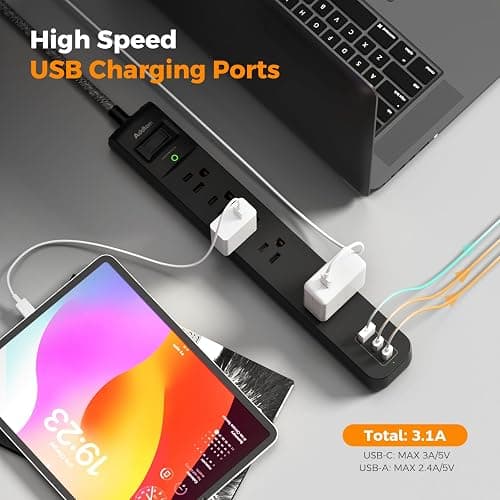 2 Pack Surge Protector Power Strip - USB C Power Strip, Flat Extension Cord with 5 Widely 3 USB (2 USB-C) Ports, Desktop Charging Station for Home Office College Dorm Room Essentials thumbnail 4