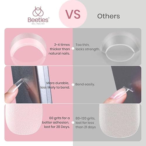 Beetles Nail Tips Medium Square 576Pcs 12 Sizes - Pre-Etched Soft Acrylic Nail Tips Half Matte False Nails Nail Art Full Cover Press Ons Nail Extensions Gift Set Home DIY Nail Salon thumbnail 6