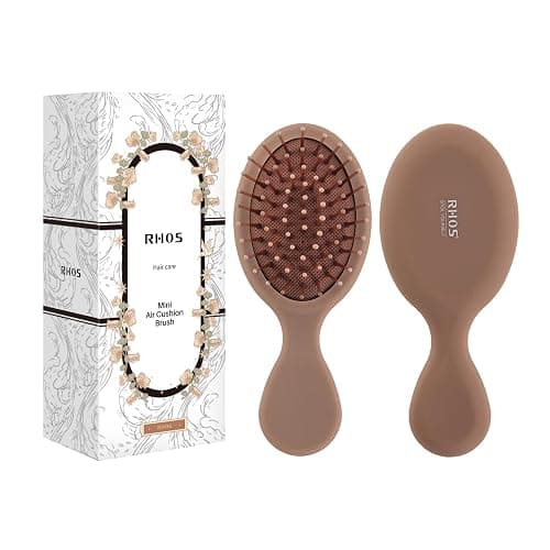 RHOS Mini Hair Brush for Women,Men and Kids-Travel Size Hair Brush for Purse,Pocket,backpack-Small Cushion Paddle Brush with Soft Bristles-Mini Detangler Brush for All Hair Types(1 Pack-Mocha) - Image 1