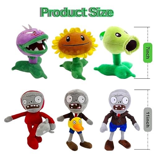 Dyharnsty 6pcs Plants and Zombies Plush vs Toys Sets PVZ Plush Stuffed Toys Soft Figure Doll Great Birthday Gifts for kids thumbnail 3