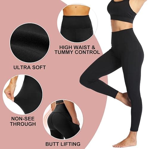 NexiEpoch 4 Pack Leggings for Women - High Waisted Tummy Control Soft Black Capri Yoga Pants with Pockets for Workout thumbnail 4