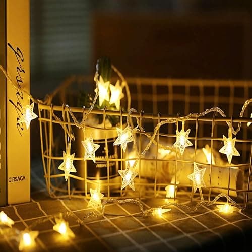 Star Fairy Lights, 6M 40Pcs LED Battery Powered String Lights, Two Mode Monochrom and Shining Decoration Lightning for Christmas Wedding Birthday Valentine Party Bedroom Indoor&Outdoor (Warm White) thumbnail 3