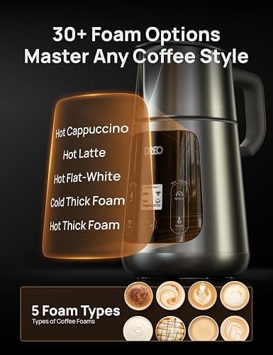 Dreo Milk Frother [Upgraded], All-in-1 Electric Foam Maker for Coffee, 15oz/450ml Automatic Foam Frother for Latte Art-level Microfoam, 30+ Drinks, Easy to Clean, Dishwasher Safe, LED display thumbnail 5