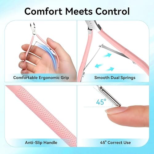 Makartt Cuticle Trimmer with Cuticle Pusher - Stainless Steel Cuticles Nipper with Dual Spring, Ergonomic Handle, 7mm Blade & Dual-Ended Pusher for Nail Care & Gel Removal, Pink thumbnail 5