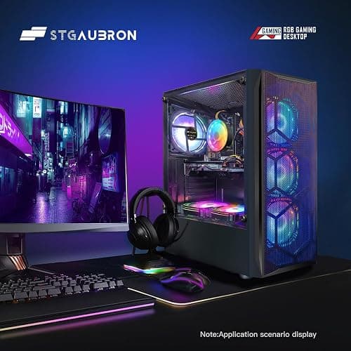 STGAubron Gaming PC Desktop Computer, Intel Core i7 up to 3.9GHz, Radeon RX 580 8G, 16G RAM, 512G SSD, WiFi 6, Bluetooth 5.2, RGB Fan x6, Windows 11 Home thumbnail 4