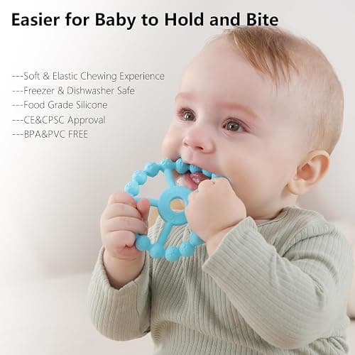 3 Pack Ring Teether Baby Infant Toys, Silicone Teething Ring Toys for Babies 6 Months, Seposeve Baby Teethers 6-12 Months 12-24 Months, Easy to Grasp Toy, Teething Relief, Light Purple Green Blue thumbnail 3