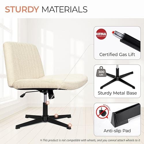 Orange Factory Criss Cross Chair No Wheel Wide Cross Legged Office Desk Vanity Chair Comfy Fabric Armless Adjustable Swivel for Home Computer Task (Beige) thumbnail 8