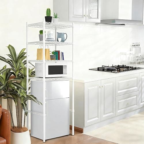YVTCRTCW 4 Tier Mini Fridge Shelf | Adjustable Height Metal Storage Shelf | for Mini Fridge & Microwave Stand | Easy Assemble for Dorm, Kitchen, Office | White thumbnail 7