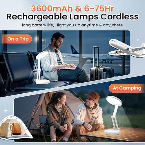 One Fire Cordless Desk Lamp,Dimmable Small Battery Powered Lights,3600mAh Rechargeable Wireless Table Lamp,Mini Lamp&Portable Light for Bed,Book Reading,Home for Small Spaces,Nail Light,Craft,Office thumbnail 4