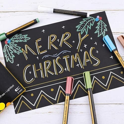 Dyvicl Metallic Marker Pens - Set of 10 Medium Point Metallic Markers for Rock Painting, Black Paper, Card Making, Scrapbooking Crafts, DIY Photo Album thumbnail 2