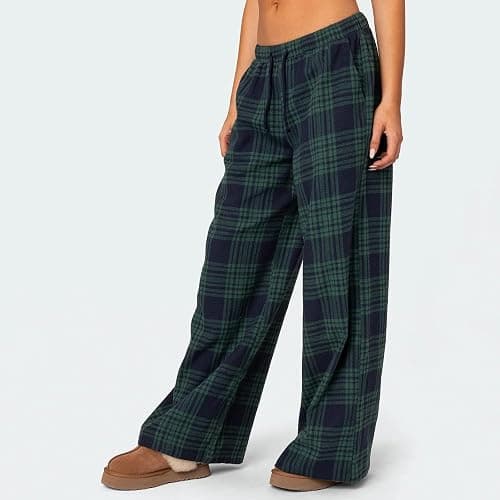 Women Christmas Pajamas Pants Plaid Wide Leg Lounge PJ Bottoms Low Rise Drawstring Pajama Bottom Pants Sleepwear thumbnail 4