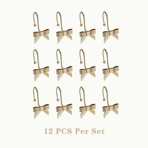 Dylrauoza Shower Curtain Hooks, Gold Bow Metal Rust Proof, 12 Pack Decorative Shower Rings for Bathroom thumbnail 6
