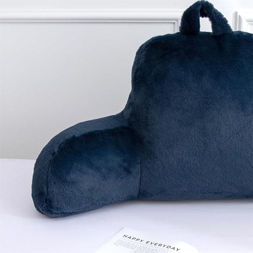 A Nice Night Faux Fur Reading Pillow Bed Wedge Large Adult Children Backrest with Arms Back Support for Sitting Up in Bed/Couch for Bedrest,Navy thumbnail 6