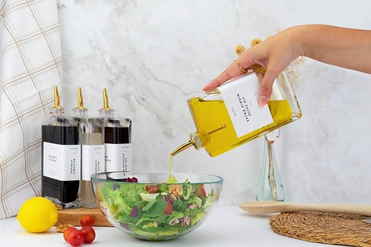 Molimoli Olive Oil Dispenser Bottle for Kitchen, Automatic Pourer, Glass Thin Bottle Dispenser for Kitchen, Olive Oil Cruet, | Set of 2 - Gold - Gold - 350ml, Set of 2 thumbnail 6
