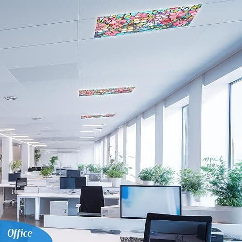 Glooglitter 4 Pcs Colorful Floral Fluorescent Light Covers 4 x 2 ft Stained Glass Magnetic Office Light Cover for Ceiling with 10 Magnets Filter Reduce Glare for Classroom School Home thumbnail 6