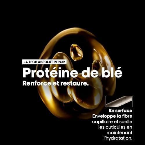 L'OREAL PROFESSIONNEL - Cheveux Secs & Abîmés - Absolut Repair - Nourrit & Répare la Fibre, Protège & Apporte Brillance - Enrichi en Protéines de Blé thumbnail 8