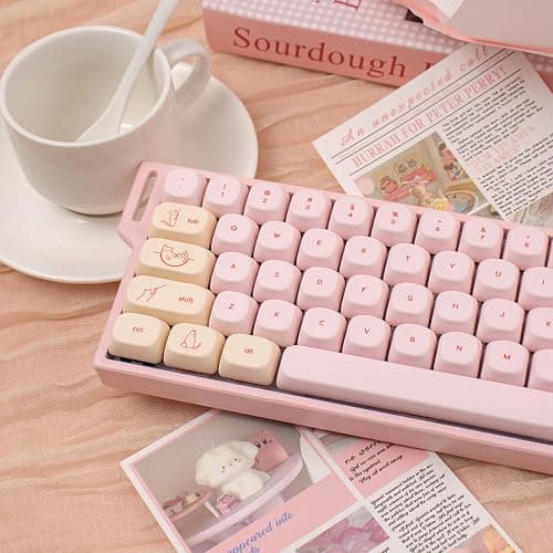 MOA Profile PBT Keycaps, Cute Pink Cat Keycaps Set, 128 Keys Custom Round Keyboard Cap, Dye-Sublimation Minimalist Key Cap Comaptible with 61/64/87/104/108 Cherry MX Switches Mechanical Keyboards thumbnail 7