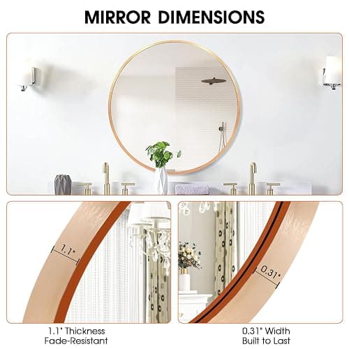 VASUHOME 24 Inch HD Gold Round Mirror for Wall, Modern Circle Mirror with Aluminium Frame, Decorative Wall Round Mirror for Bathroom, Living Room, Bedroom, Entryway thumbnail 7