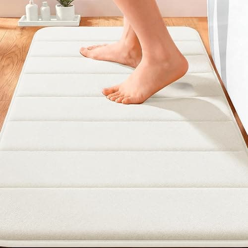 OLANLY Memory Foam Bath Mat 30x20, Super Soft Absorbent Bathroom Rugs, Quick Dry, Machine Washable Shower Floor Rugs, Bathmat Carpet, Bathroom Home Decor Accessories, Ivory - Image 1