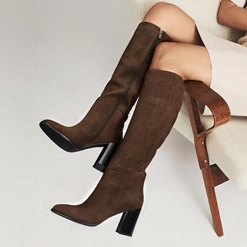 Lumeheel Women Knee High Boots - Round Toe Chunky Heel Tall Boots with Side Zip, Fashion Long Gogo Boots for Fall Winter thumbnail 2