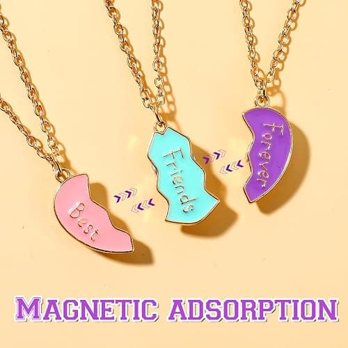 ElevateTech BFF Necklace for 3 Best Friend Necklaces Heart Broken Stitching Necklace 3 Person Friendship Necklaces thumbnail 3